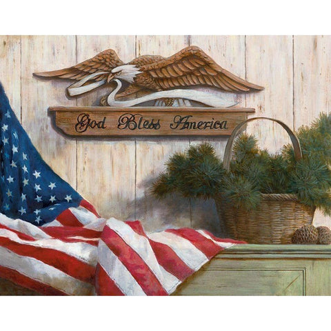 God Bless America Gold Ornate Wood Framed Art Print with Double Matting by Unknown