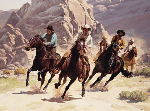 Rough Riders White Modern Wood Framed Art Print with Double Matting by Unknown
