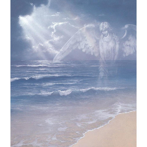 Angel on Shore White Modern Wood Framed Art Print by Unknown