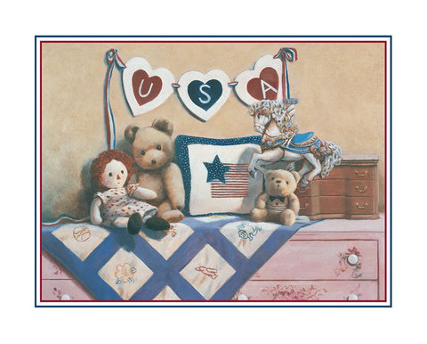 Teddy Bear USA Black Ornate Wood Framed Art Print with Double Matting by Unknown