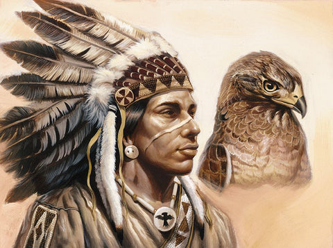 Chief And Eagle Black Modern Wood Framed Art Print by Unknown