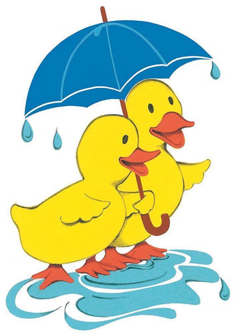 Ducks and Umbrella White Modern Wood Framed Art Print with Double Matting by Unknown