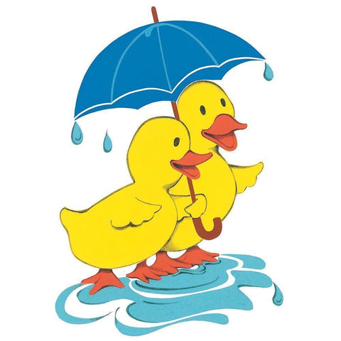 Ducks and Umbrella Black Modern Wood Framed Art Print by Unknown