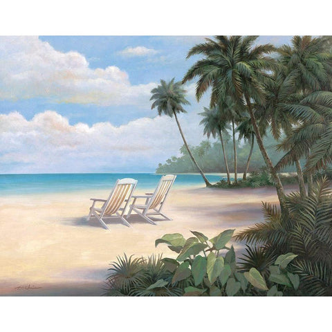 Two Chairs on Beach Gold Ornate Wood Framed Art Print with Double Matting by Unknown