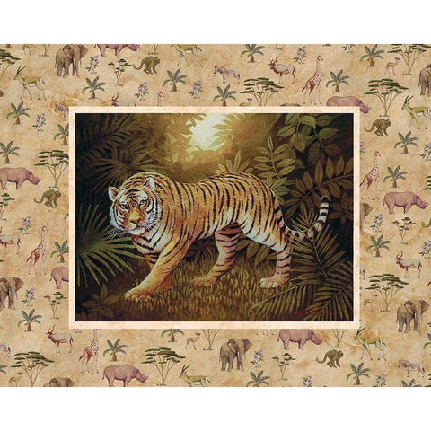 Tiger Safari White Modern Wood Framed Art Print by Unknown