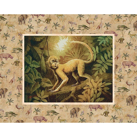 Monkey Safari Black Modern Wood Framed Art Print by Unknown