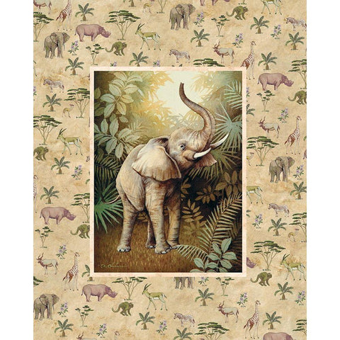 Elephant Safari Gold Ornate Wood Framed Art Print with Double Matting by Unknown