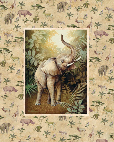 Elephant Safari White Modern Wood Framed Art Print with Double Matting by Unknown