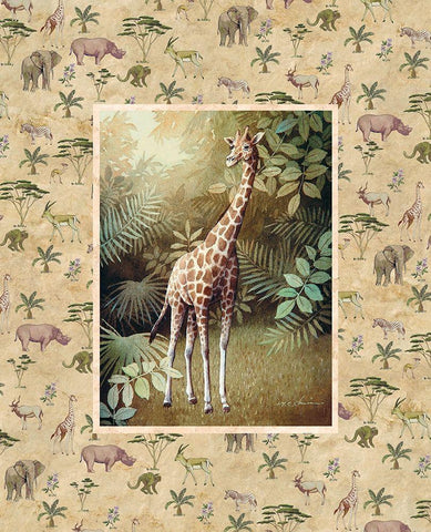 Giraffe Safari Black Ornate Wood Framed Art Print with Double Matting by Unknown