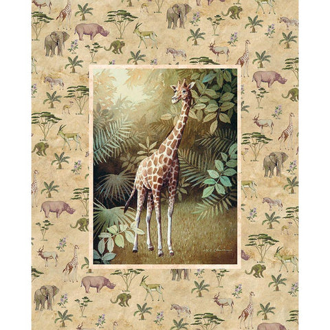 Giraffe Safari Black Modern Wood Framed Art Print with Double Matting by Unknown