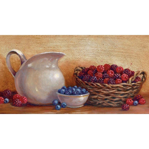 Pitcher and Berries Black Modern Wood Framed Art Print with Double Matting by Unknown