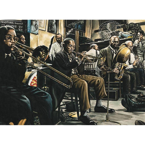 Blues Band Black Modern Wood Framed Art Print with Double Matting by Unknown