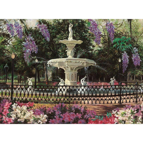Garden Fountain Black Modern Wood Framed Art Print with Double Matting by Unknown