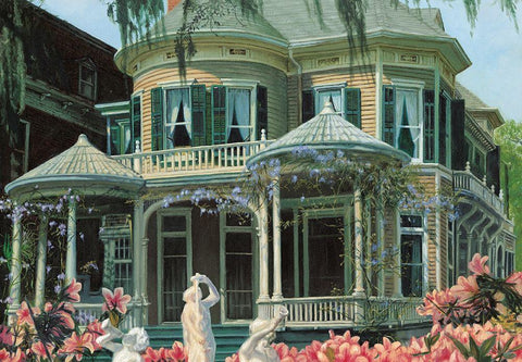 Southern Mansion Black Ornate Wood Framed Art Print with Double Matting by Unknown