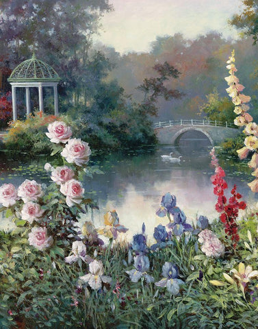 Gazebo on Lake I Black Ornate Wood Framed Art Print with Double Matting by Unknown