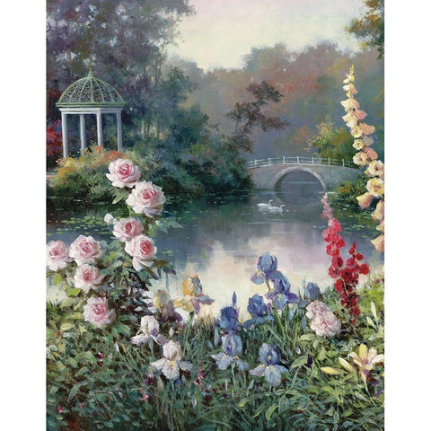 Gazebo on Lake I Black Modern Wood Framed Art Print with Double Matting by Unknown
