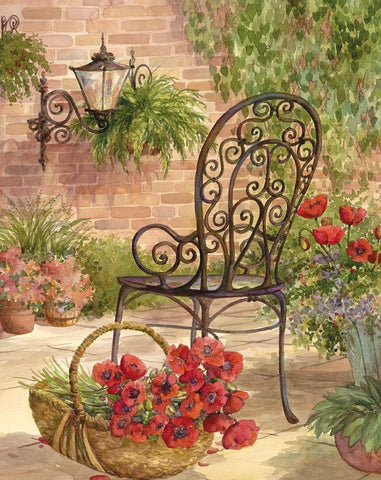 Patio Chair I Black Ornate Wood Framed Art Print with Double Matting by Unknown