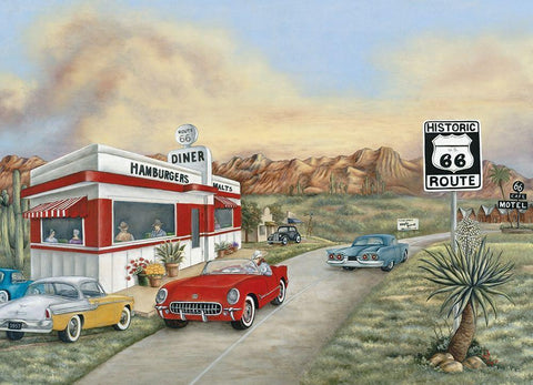 Route 66 I White Modern Wood Framed Art Print with Double Matting by Unknown