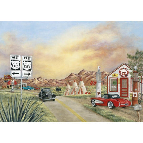 Route 66 II Black Modern Wood Framed Art Print with Double Matting by Unknown