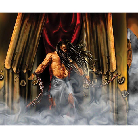 Samson in the Temple White Modern Wood Framed Art Print by Unknown