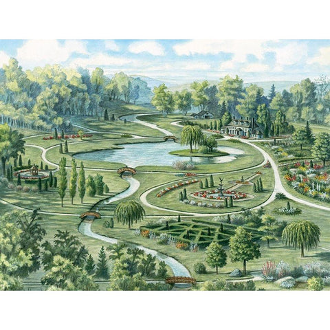 Estate Gardens Black Modern Wood Framed Art Print by Unknown