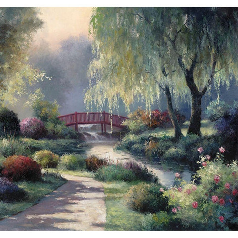 Red Bridge Black Modern Wood Framed Art Print with Double Matting by Unknown