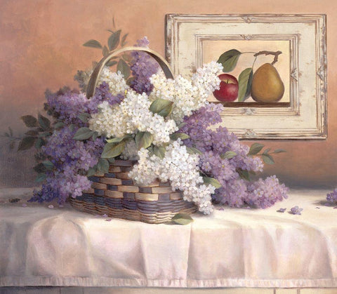 Lavendar Flowers Black Ornate Wood Framed Art Print with Double Matting by Unknown
