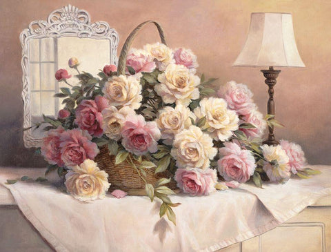 Rose Floral Black Ornate Wood Framed Art Print with Double Matting by Unknown