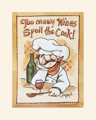 Chef Too Many Wines White Modern Wood Framed Art Print with Double Matting by Unknown