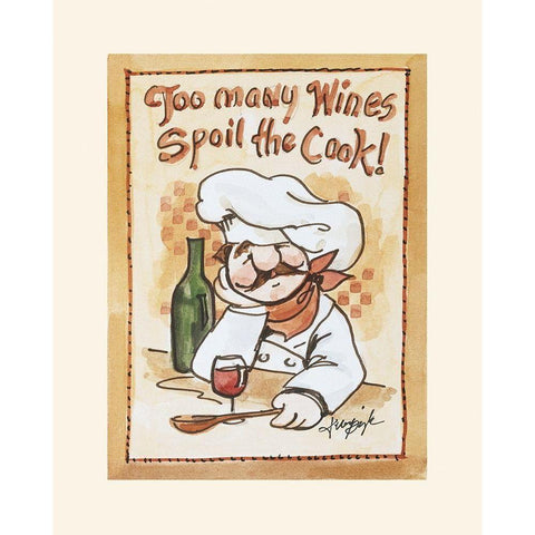Chef Too Many Wines White Modern Wood Framed Art Print by Unknown