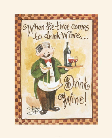 Drink Wine White Modern Wood Framed Art Print with Double Matting by Unknown