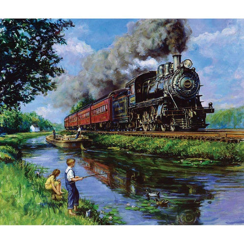 Locomotive I Gold Ornate Wood Framed Art Print with Double Matting by Unknown