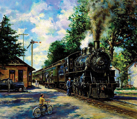 Locomotive II White Modern Wood Framed Art Print with Double Matting by Unknown