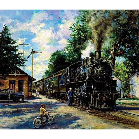 Locomotive II Black Modern Wood Framed Art Print with Double Matting by Unknown
