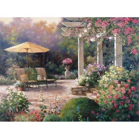 Patio Garden Black Modern Wood Framed Art Print by Unknown