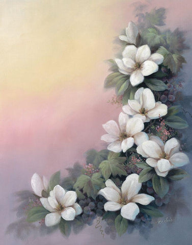Magnolia OP Black Ornate Wood Framed Art Print with Double Matting by Unknown