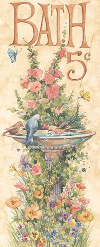 Bird Bath Black Ornate Wood Framed Art Print with Double Matting by Unknown