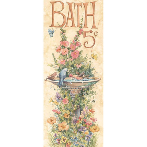 Bird Bath Gold Ornate Wood Framed Art Print with Double Matting by Unknown