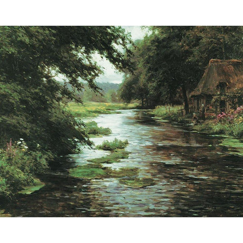 By the River Black Modern Wood Framed Art Print with Double Matting by Unknown