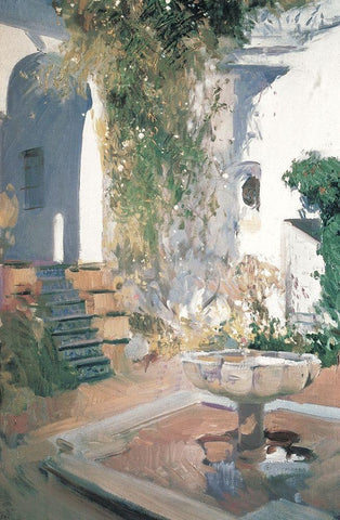 Hacienda Patio Black Ornate Wood Framed Art Print with Double Matting by Unknown