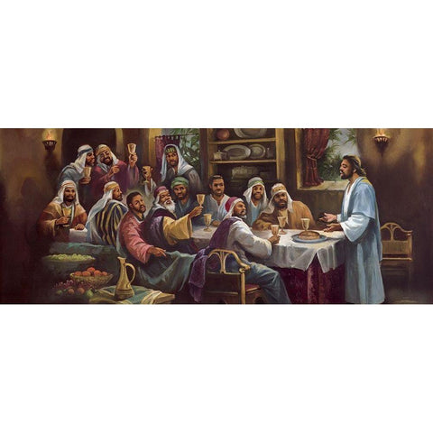 Black Last Supper Gold Ornate Wood Framed Art Print with Double Matting by Unknown