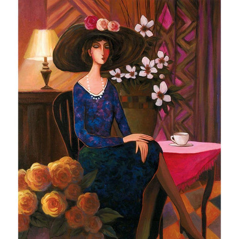 Tea Time Left Black Modern Wood Framed Art Print by Unknown