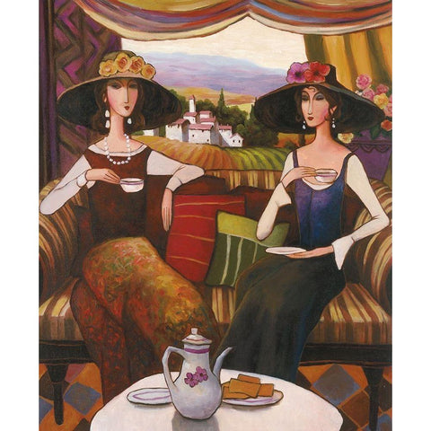 Tea Time Center Black Modern Wood Framed Art Print with Double Matting by Unknown