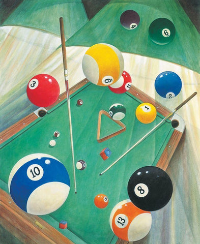 Billiards II White Modern Wood Framed Art Print with Double Matting by Unknown