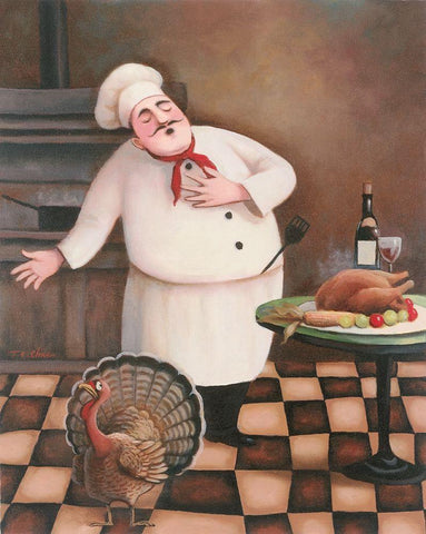 Thanksgiving Chef I White Modern Wood Framed Art Print with Double Matting by Unknown