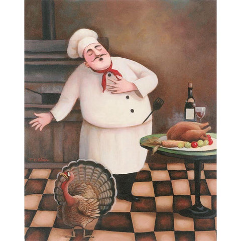 Thanksgiving Chef I White Modern Wood Framed Art Print by Unknown