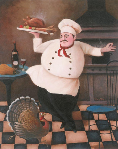 Thanksgiving Chef II Black Ornate Wood Framed Art Print with Double Matting by Unknown