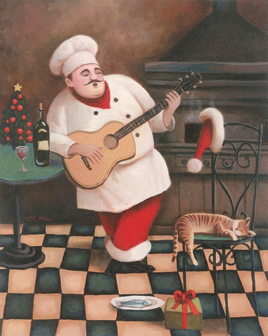 Christmas Chef I White Modern Wood Framed Art Print with Double Matting by Unknown