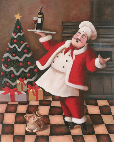 Christmas Chef II White Modern Wood Framed Art Print with Double Matting by Unknown