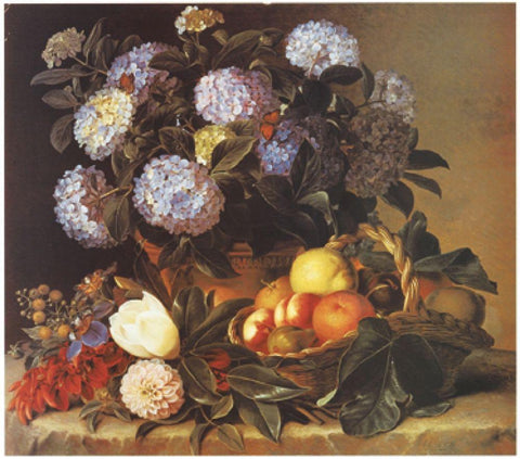 Fruits and Flowers White Modern Wood Framed Art Print with Double Matting by Unknown
